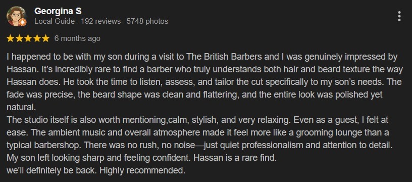Client testimonials and 5.0 Google rating screenshot – The British Barbers, best barbershop in Singapore’s Chinatown – loved for precision, care, and premium grooming results.